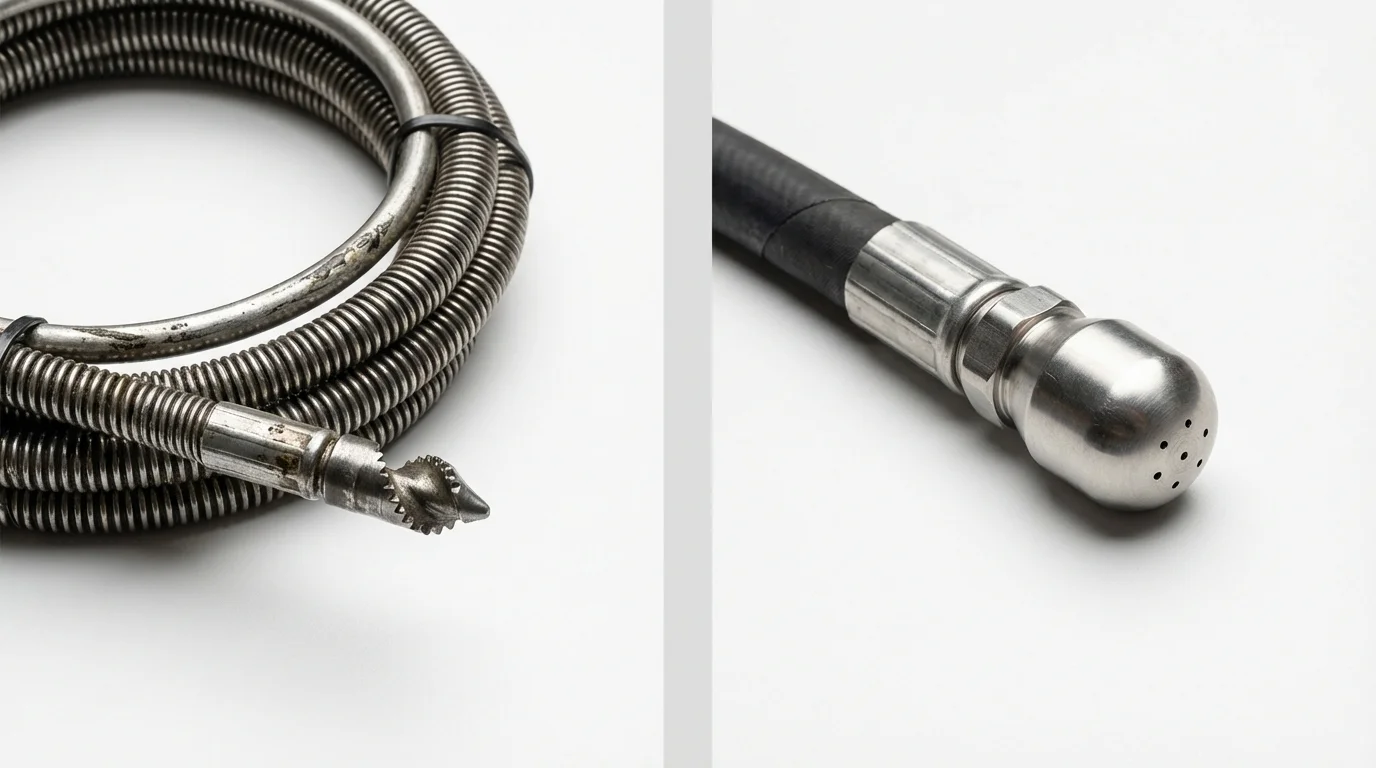 Drain snake cable and hydro jetting nozzle used for drain cleaning in Manito, IL