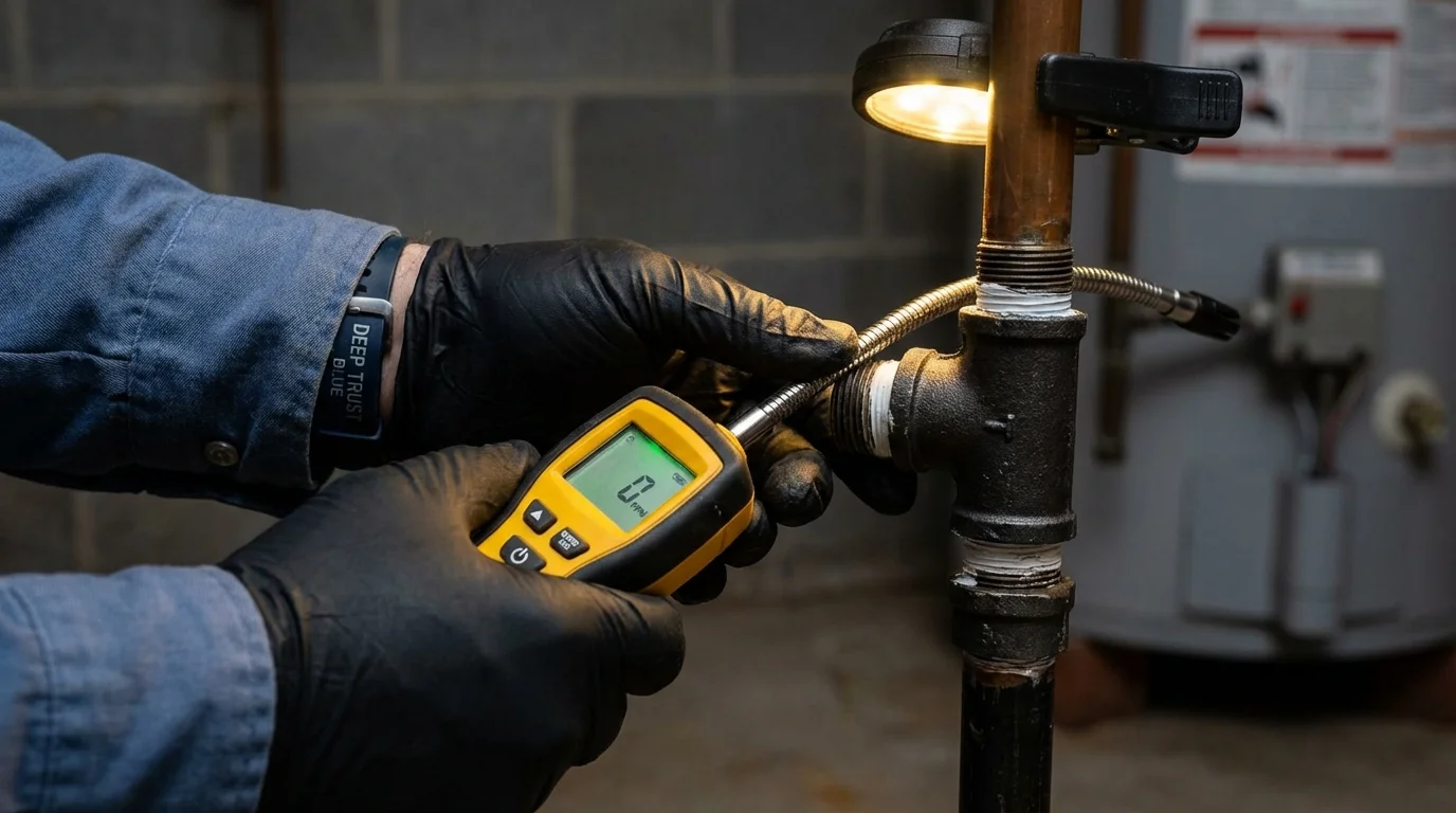 Gas leak detection with electronic sniffer by Johns Plumbing LLC in Manito